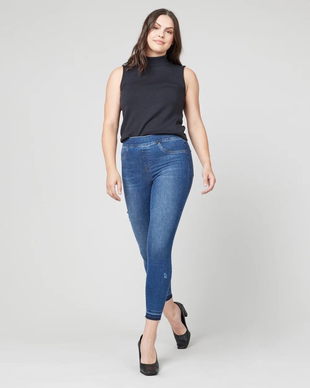 Spanx Distressed Ankle Skinny Jeans Medium Wash Large